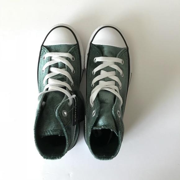Girls Converse Green Velvet High Top Sneaker - Picture 2 of 7